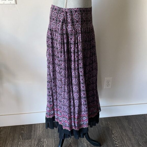 Laura Ashley Long Silk Skirt Size 10 Lined Pleated Ruffled Side Zipper Boho NWT - Picture 2 of 13